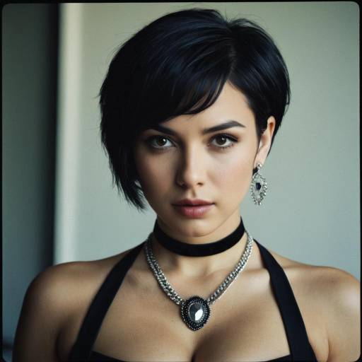 Portrait of Woman with Short Black Hair and Jewelry