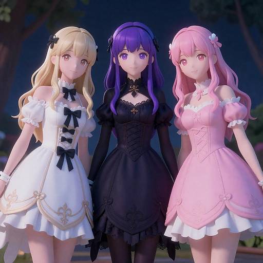 Moonlit Anime Trio: Gothic Elegance