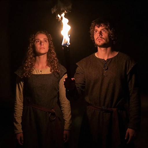 Medieval Portrait with Torchlight and Shadows