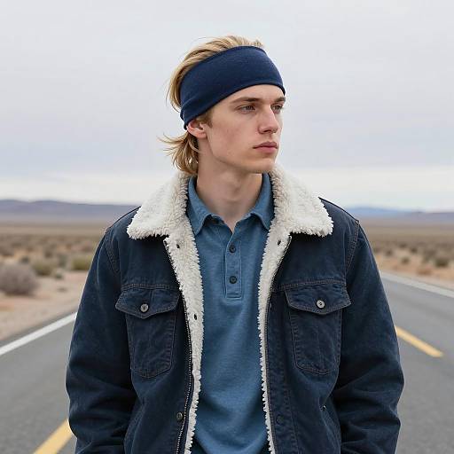 Young Man in Barren Landscape Photograph