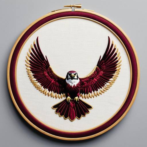 Embroidered Falcon in Gold Hoop Frame