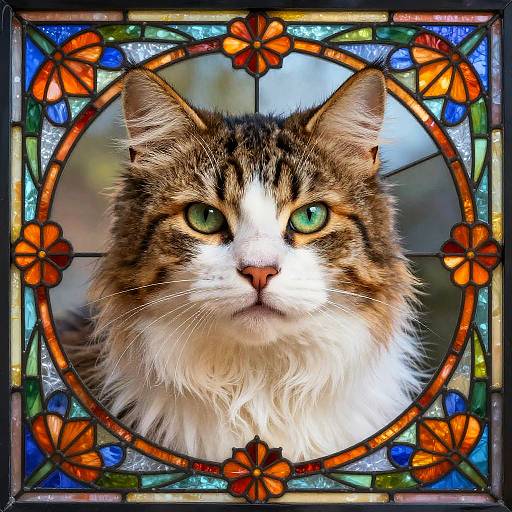Realistic Cat Portrait in Stained Glass