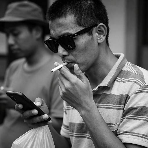 Intense Man in Striped Shirt Portrait