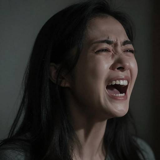 Intense Screaming Asian Woman in Darkness
