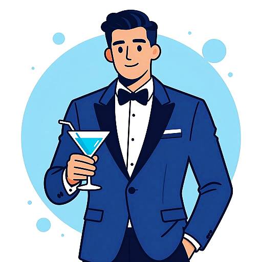 Man in Blue Tuxedo Holding Martini Glass
