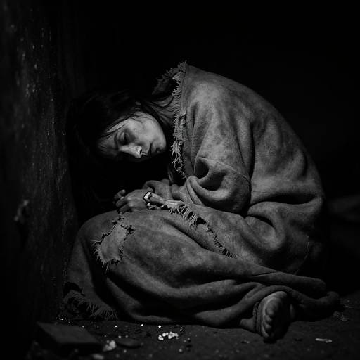 Fragile Desperation in Monochrome Shelter