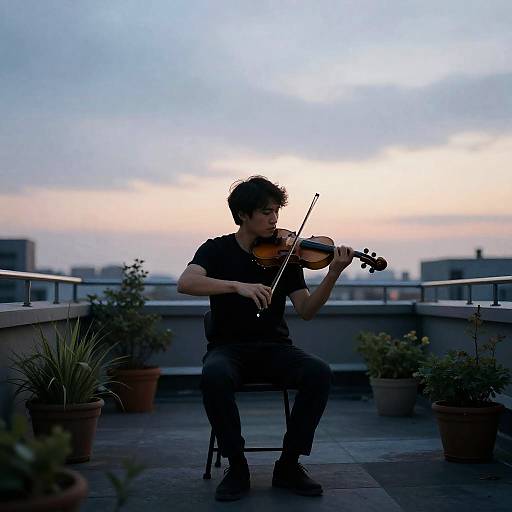 Rooftop Garden Violinist at Dusk