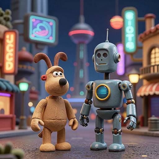 Robot Wallace and Gromit in Futuristic City