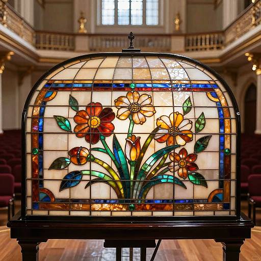 Elegant Floral Stained Glass Piano