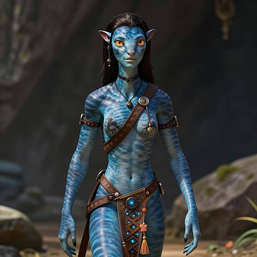 Blue Na'vi Alien Woman in Tribal Armor