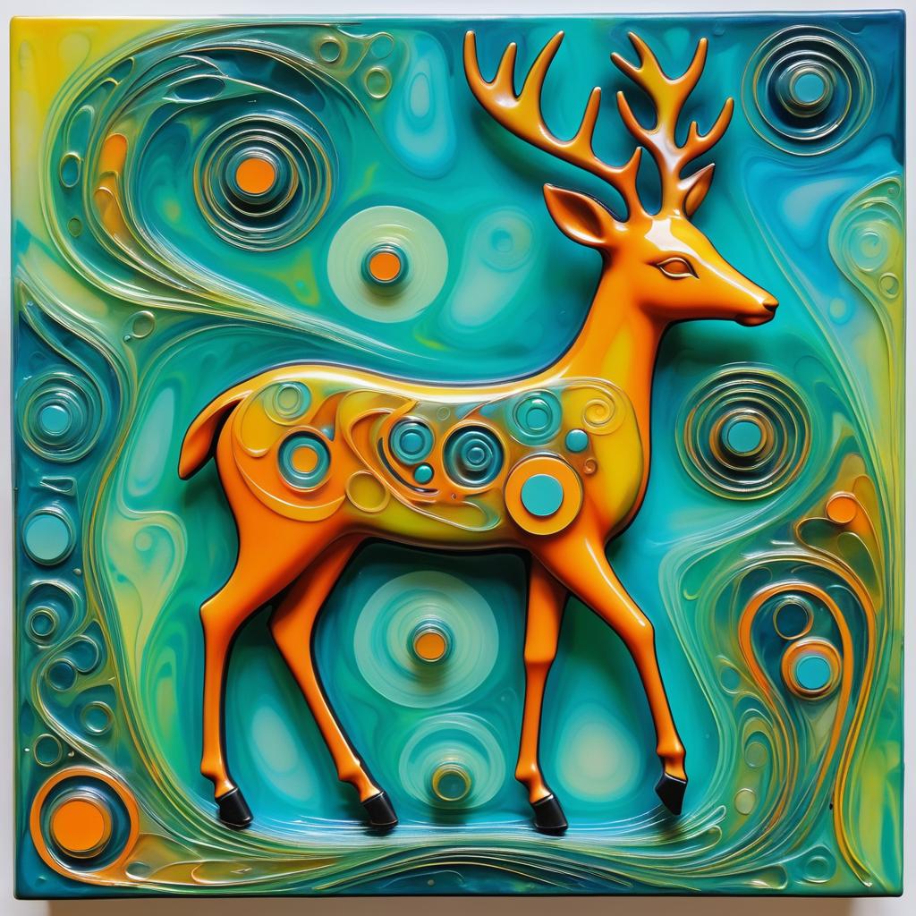 Whimsical Cybernetic Deer in Abstract Art