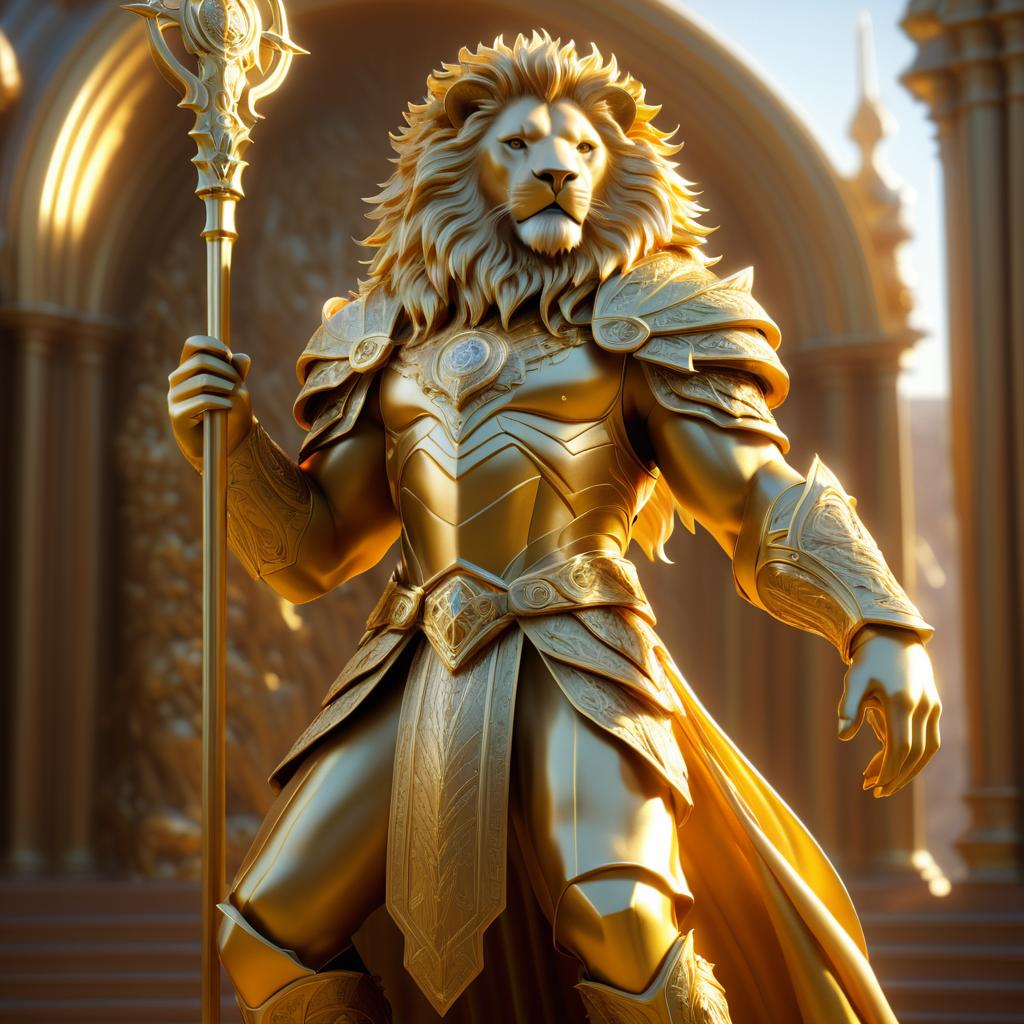 Heroic Lion in Magical Fantasy Setting