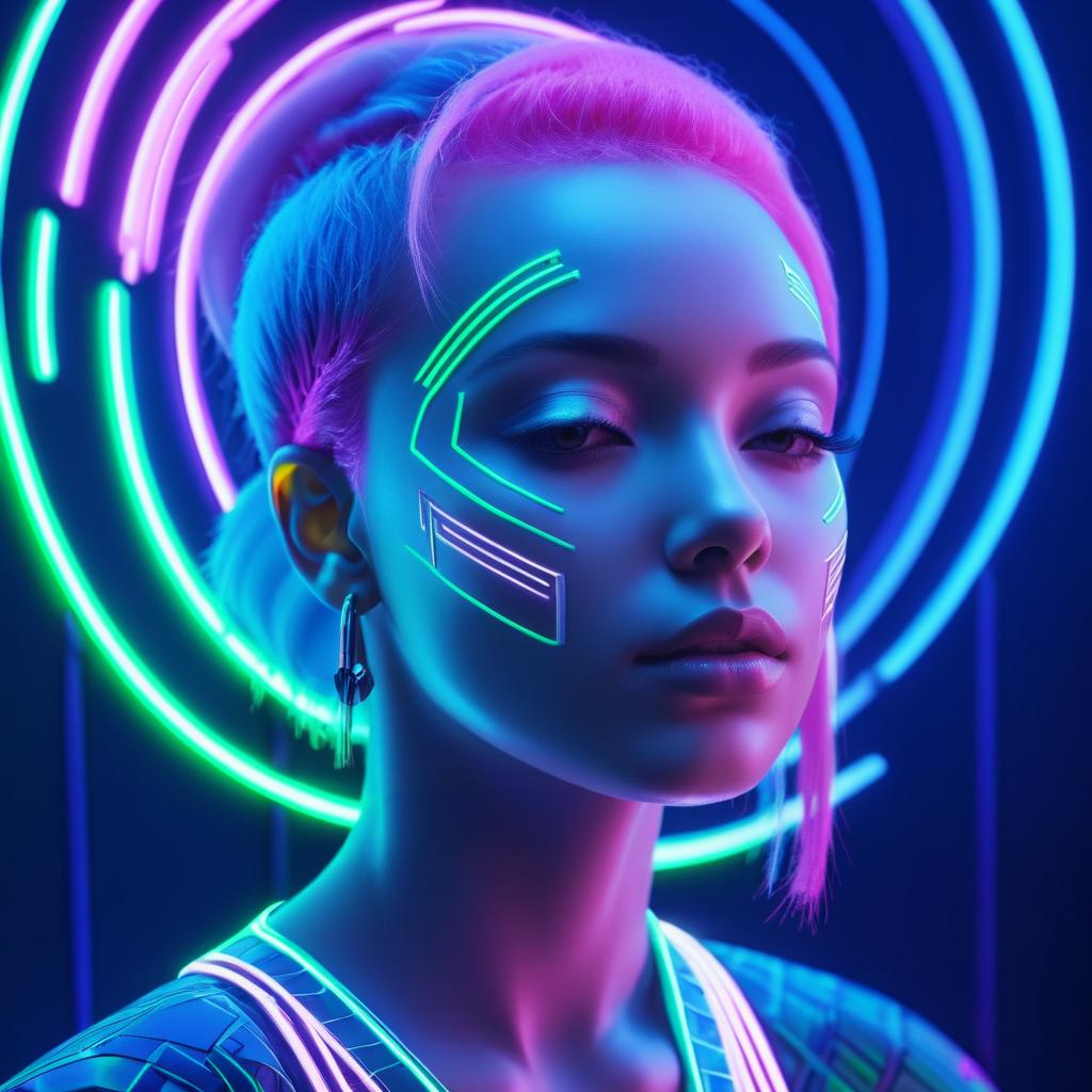 Ethereal Futuristic Neon Woman Portrait