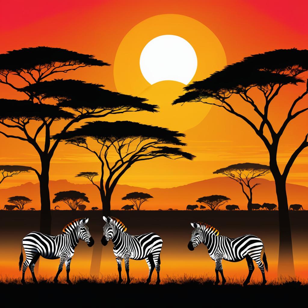 Zebras Silhouetted at Sunrise in Africa