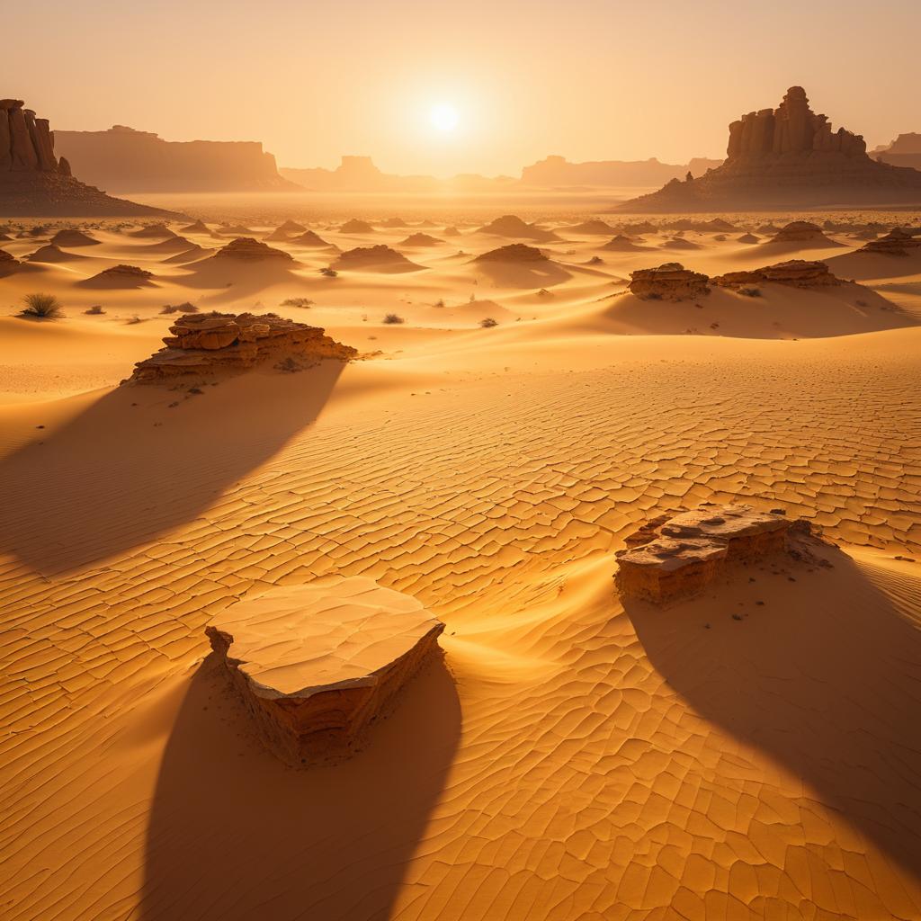 Golden Desert Sunrise with Approaching Storm