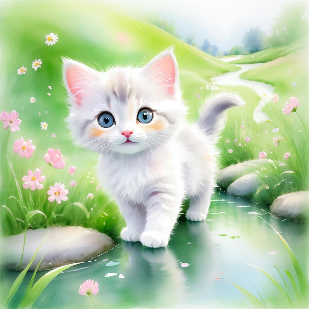 Whimsical Kitten in a Dreamy Landscape