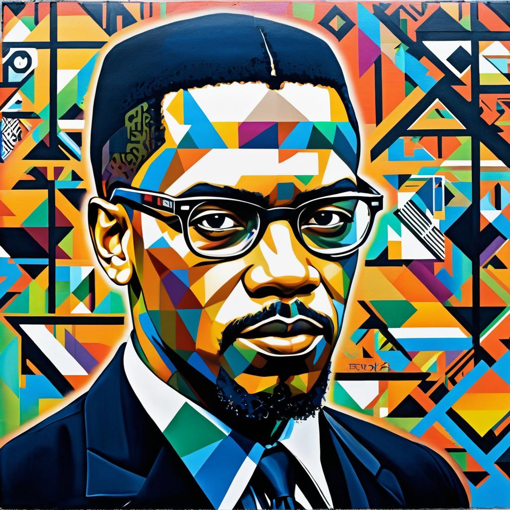 Malcolm X Graffiti with Geometric Patterns