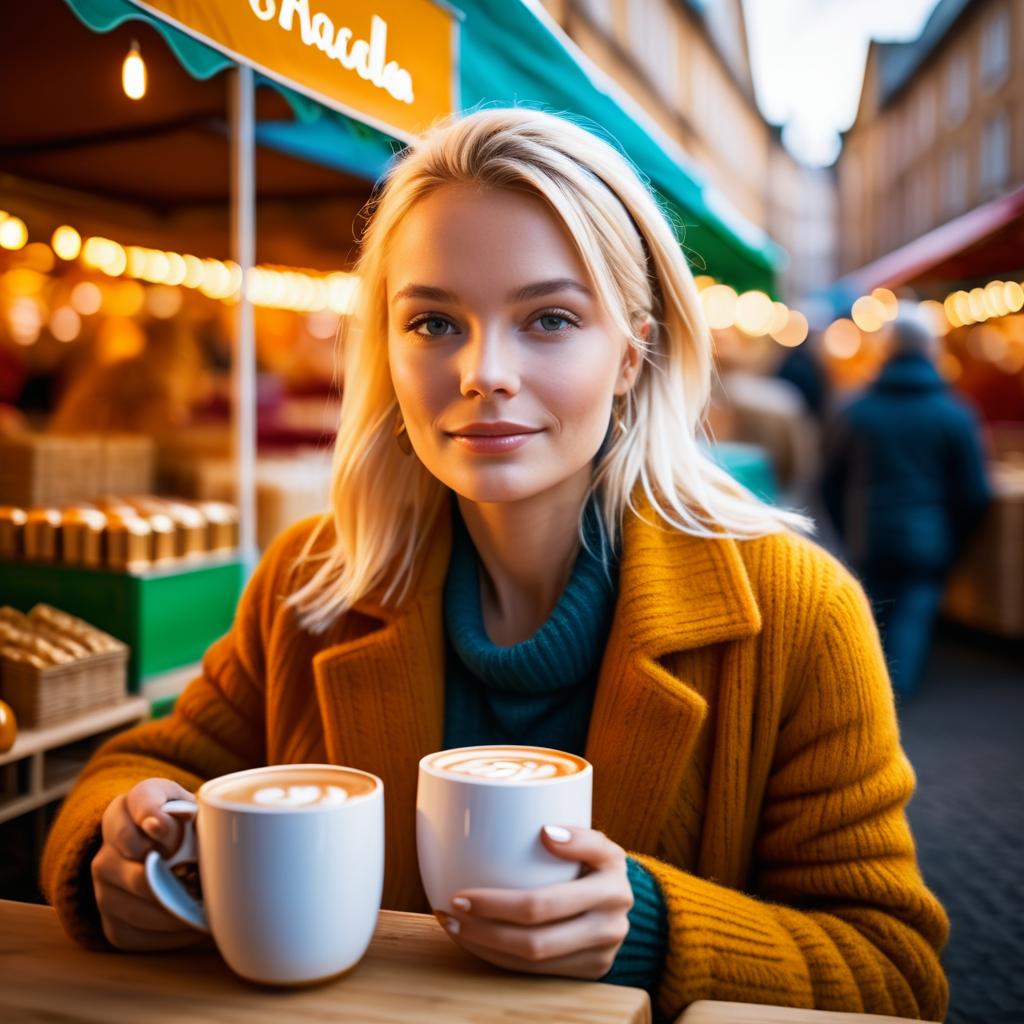 Stunning Blonde Enjoying Hot Chocolate