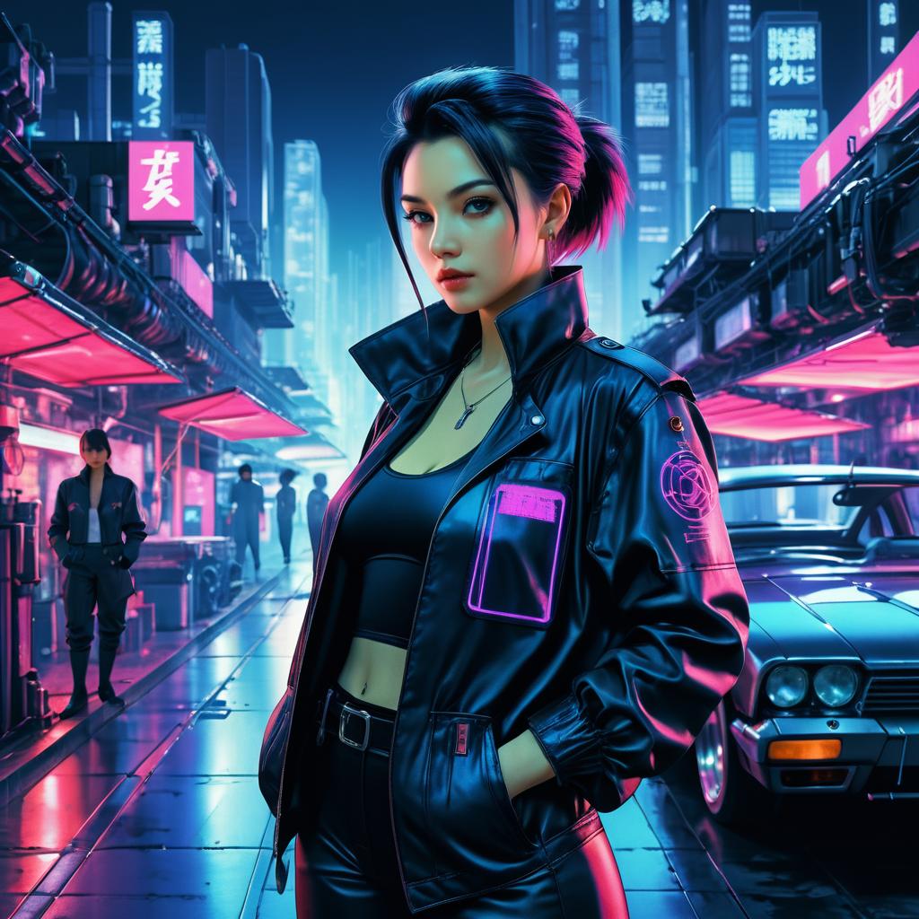 Elegant Female Vampire in Cyberpunk City