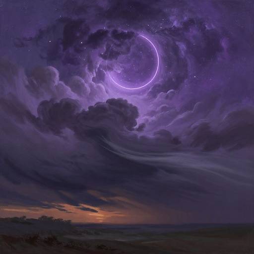 Purple Stormy Sky with Glowing Crescent