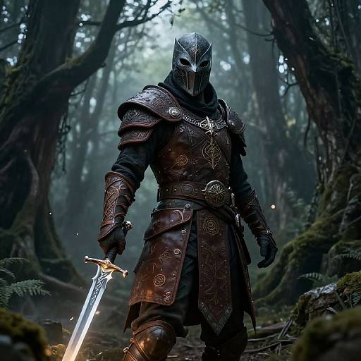 Masked DnD Character in Mystical Forest