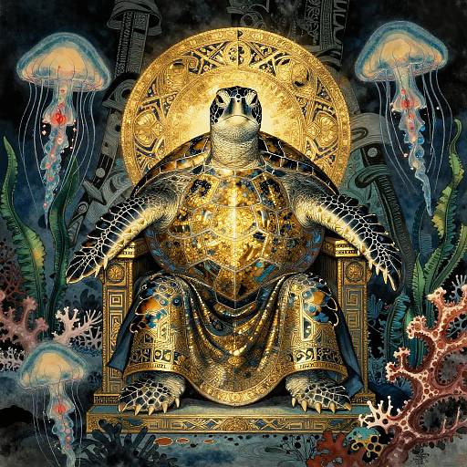 Emerald Sea Turtle Emperor on Coral Throne