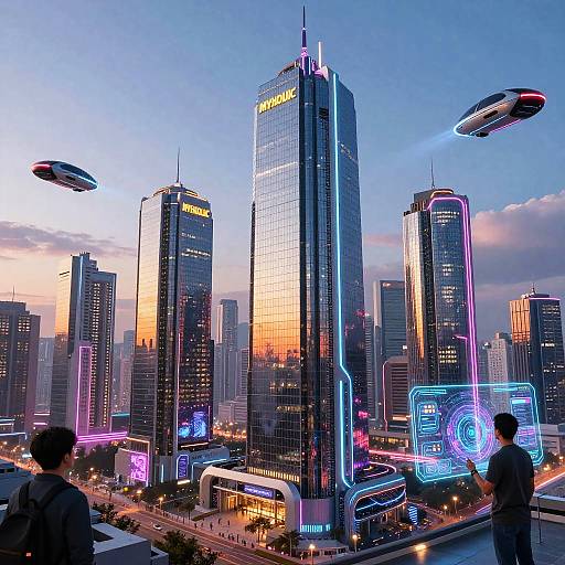 Futuristic Neon Cityscape at Dusk