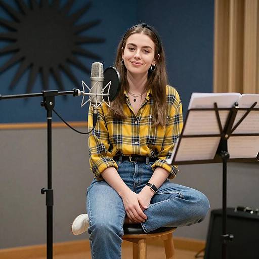 Young Woman Singing in Studio