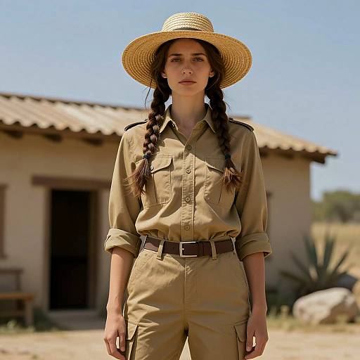 Adventurous Young Woman in Safari Attire