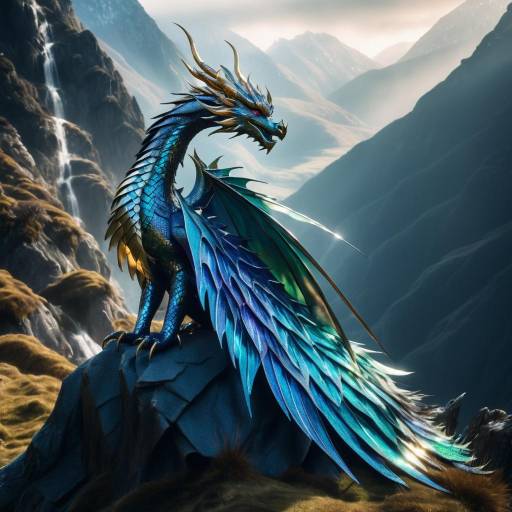 Majestic Blue Dragon in Mystical Mountain Landscape