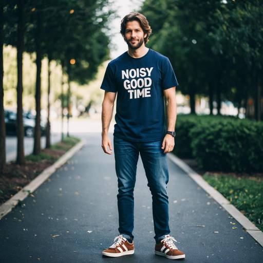 Casual Young Man in Graphic T-Shirt and Sneakers