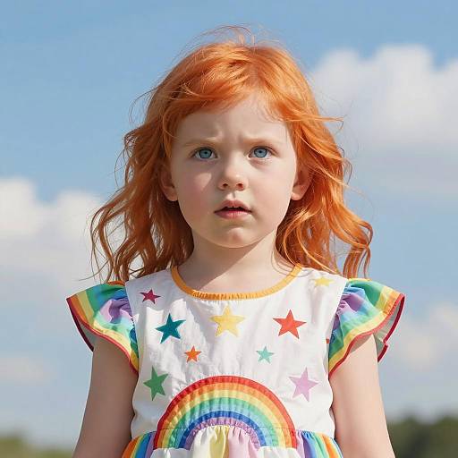 Young Girl in Rainbow Dress Outdoors
