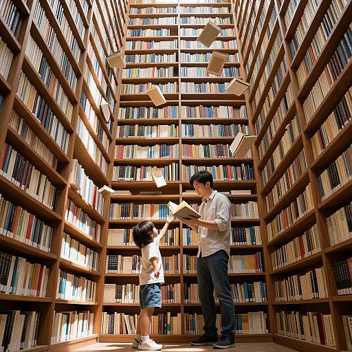Magical Floating Books in Towering Library