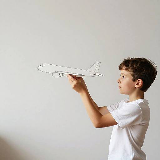 Minimalist Line Art Boy with Airplane