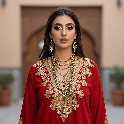 Woman in Red Traditional Outfit