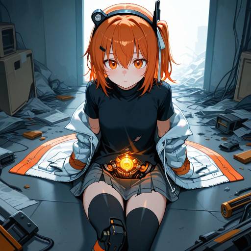Futuristic Cybernetic Cowgirl in Tattered Room