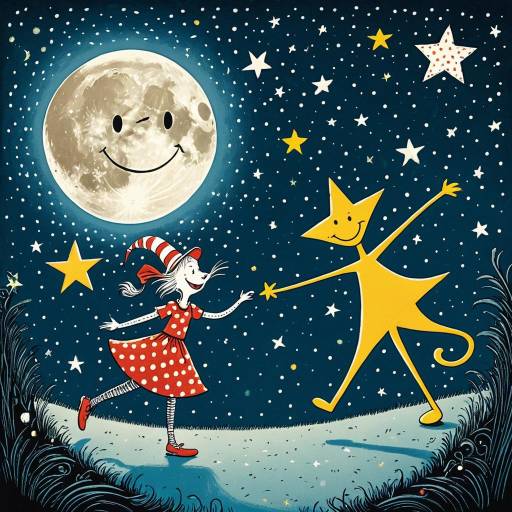 Whimsical Dr. Seuss Style Moon and Star Dance