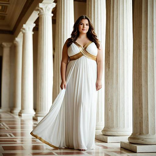 Plus-Size Woman in White Grecian Gown