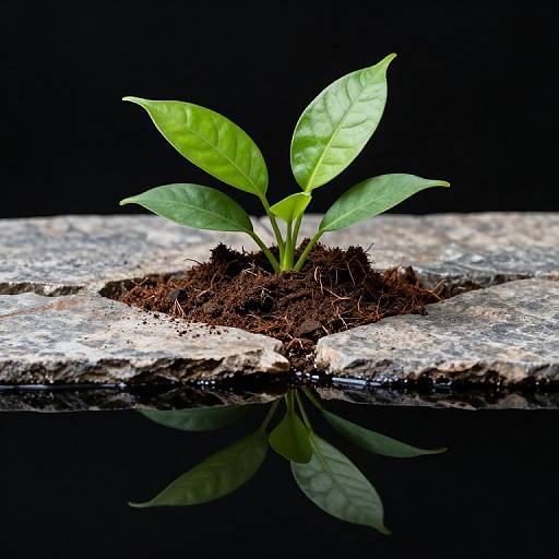 Vibrant Green Leaves on Stone Platform