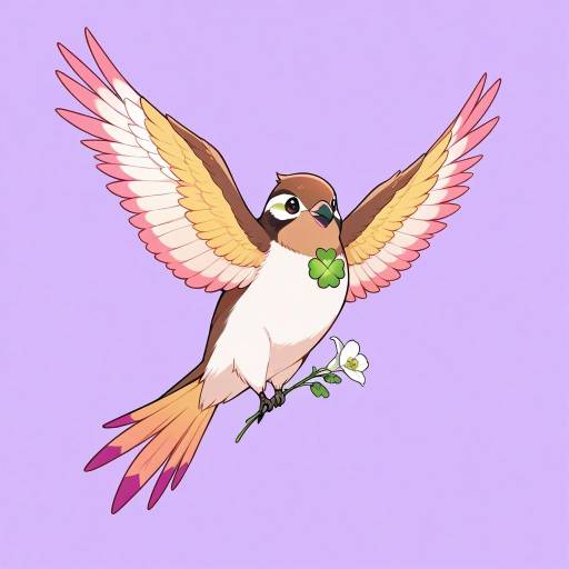 Colorful Sparrow in Flight Over Orchids Colorful Sparrow in Flight Over Orchids