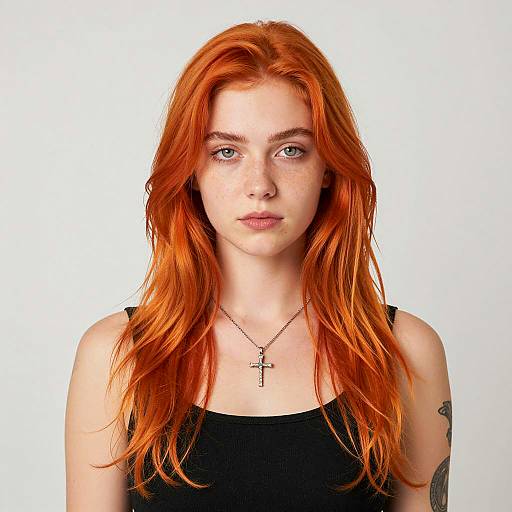 Young Woman with Bright Orange Hair and Cross Necklace