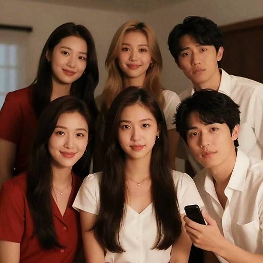 Group of Six in Dimly Lit Room