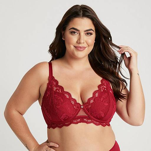 Curvy Woman in Red Lace Bra
