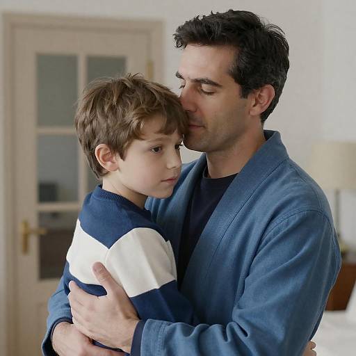 Father Embracing Son Indoors