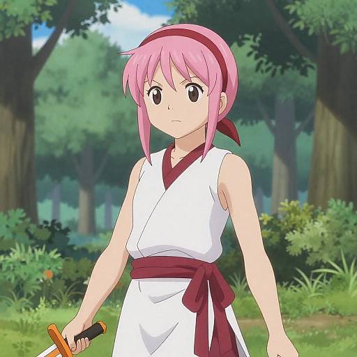 Anime Girl in Lush Forest Scene