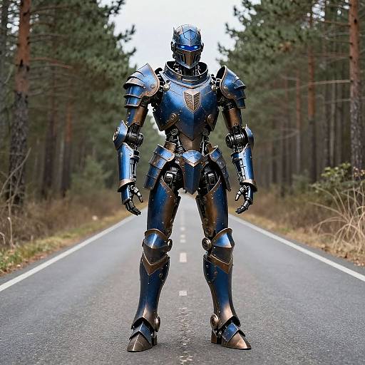 Cobalt Robotic Knight in Forest