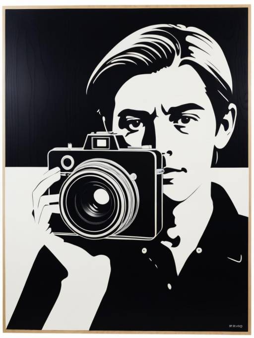 Black and White Woodcut Camera Art