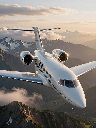 Golden-Hour Business Jet Above Mountains