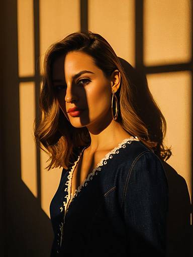 Portrait of Woman in Denim and Gold Hoops
