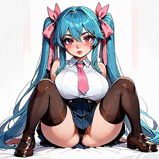 Anime Girl with Blue Twintails Sitting